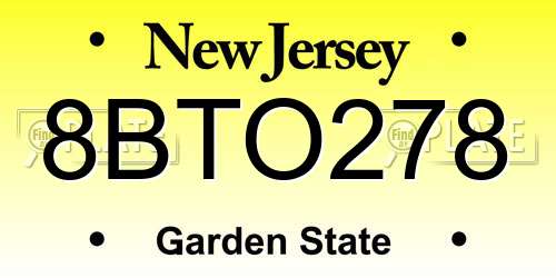 8BTO278 New Jersey License Plate