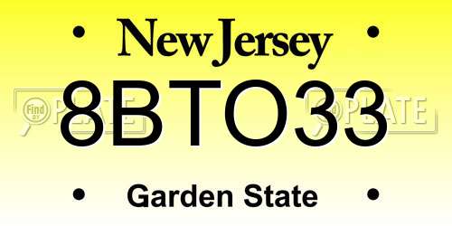 8BTO33 New Jersey License Plate