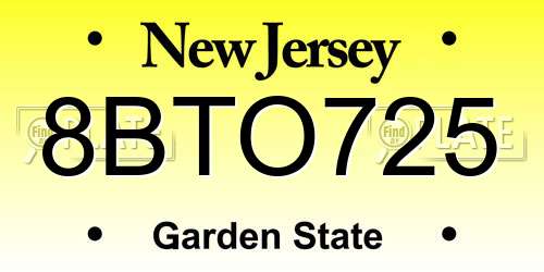 8BTO725 New Jersey License Plate