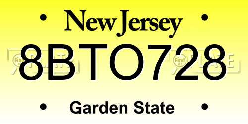 8BTO728 New Jersey License Plate