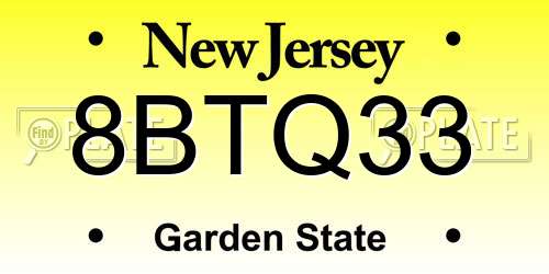 8BTQ33 New Jersey License Plate