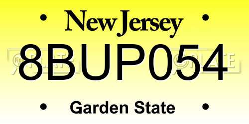 8BUP054 New Jersey License Plate