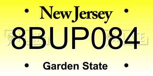 8BUP084 New Jersey License Plate