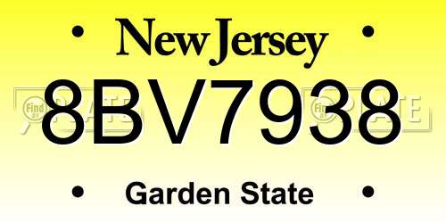 8BV7938 New Jersey License Plate