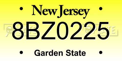 8BZ0225 New Jersey License Plate