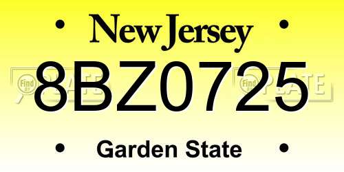 8BZ0725 New Jersey License Plate