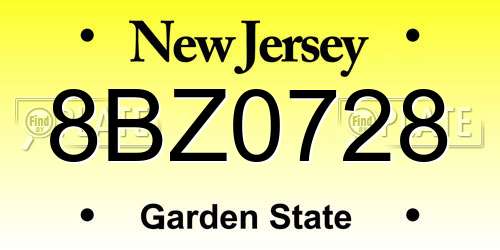 8BZ0728 New Jersey License Plate