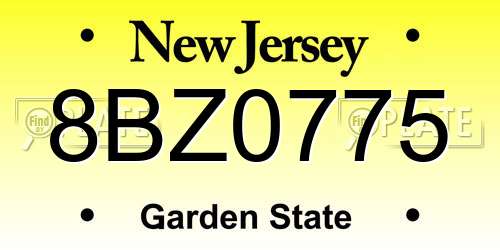 8BZ0775 New Jersey License Plate