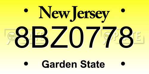 8BZ0778 New Jersey License Plate