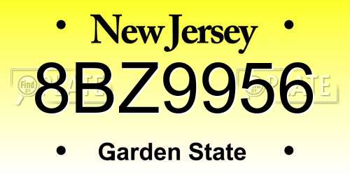 8BZ9956 New Jersey License Plate
