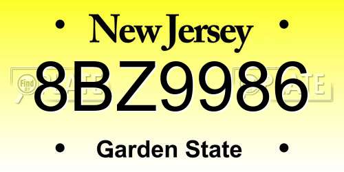 8BZ9986 New Jersey License Plate