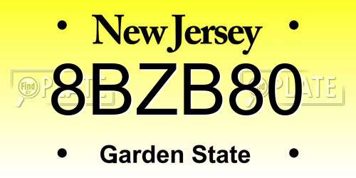 8BZB80 New Jersey License Plate