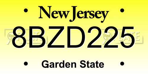 8BZD225 New Jersey License Plate
