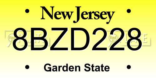 8BZD228 New Jersey License Plate