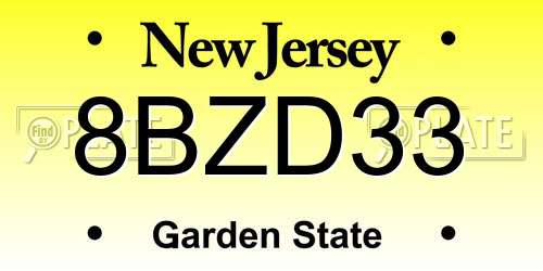 8BZD33 New Jersey License Plate