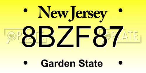 8BZF87 New Jersey License Plate