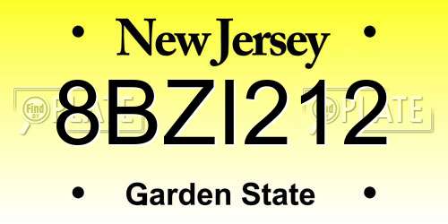 8BZI212 New Jersey License Plate