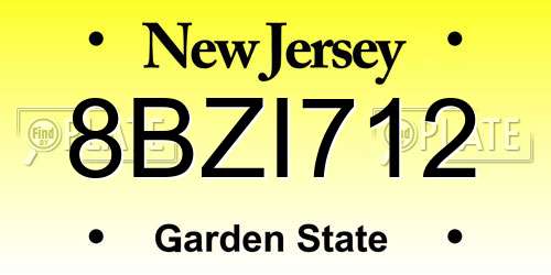 8BZI712 New Jersey License Plate