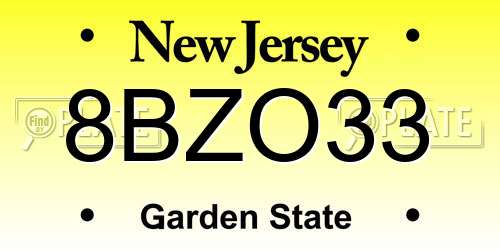 8BZO33 New Jersey License Plate