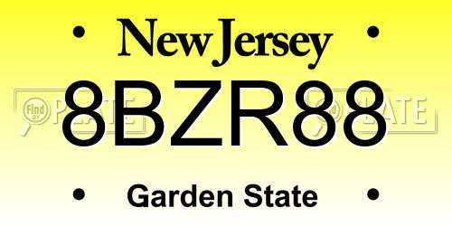 8BZR88 New Jersey License Plate