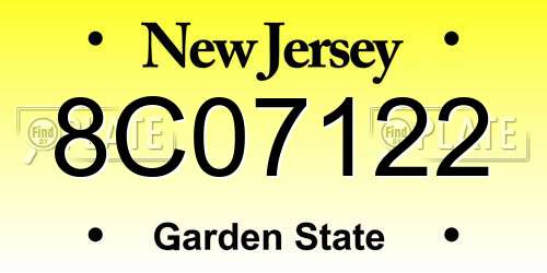 8C07122 New Jersey License Plate