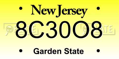 8C30O8 New Jersey License Plate