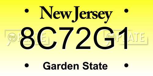 8C72G1 New Jersey License Plate