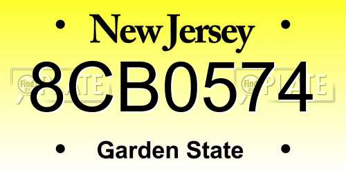 8CB0574 New Jersey License Plate