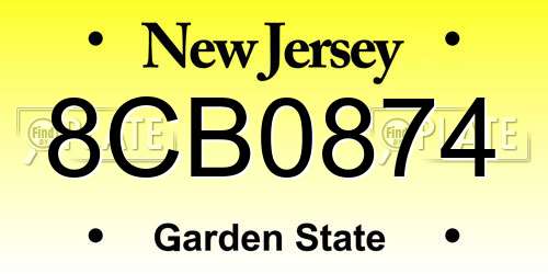 8CB0874 New Jersey License Plate