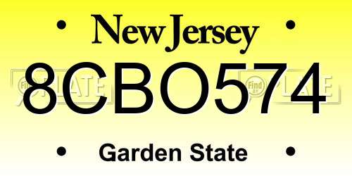 8CBO574 New Jersey License Plate