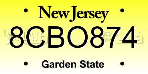 8CBO874 New Jersey License Plate