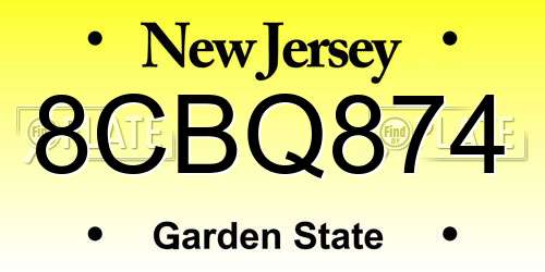 8CBQ874 New Jersey License Plate