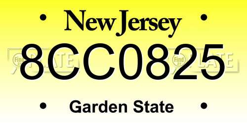 8CC0825 New Jersey License Plate
