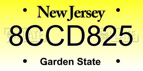 8CCD825 New Jersey License Plate