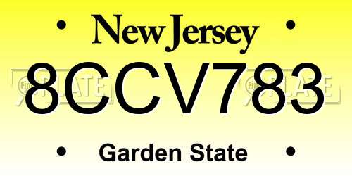 8CCV783 New Jersey License Plate