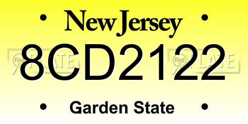 8CD2122 New Jersey License Plate