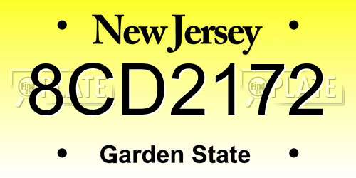 8CD2172 New Jersey License Plate