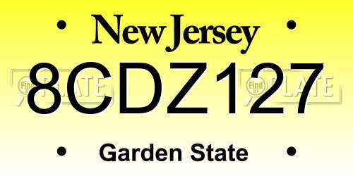 8CDZ127 New Jersey License Plate