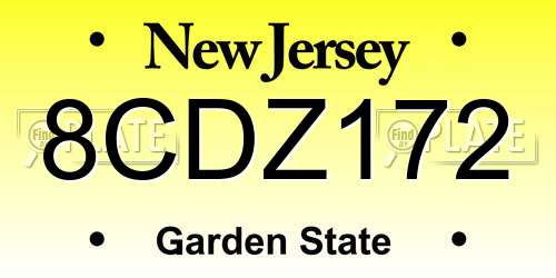 8CDZ172 New Jersey License Plate