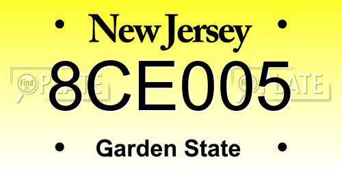 8CE005 New Jersey License Plate