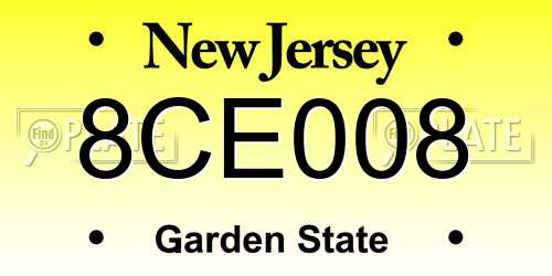 8CE008 New Jersey License Plate