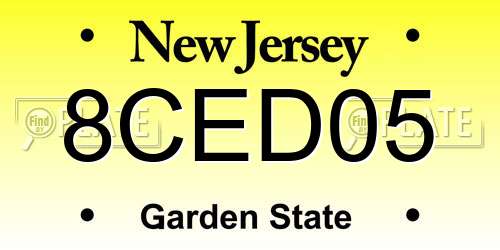 8CED05 New Jersey License Plate