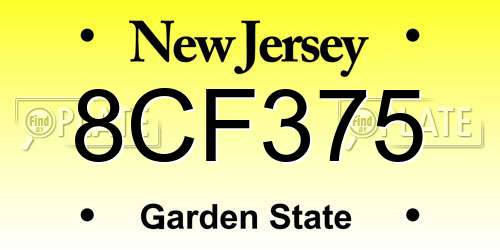 8CF375 New Jersey License Plate