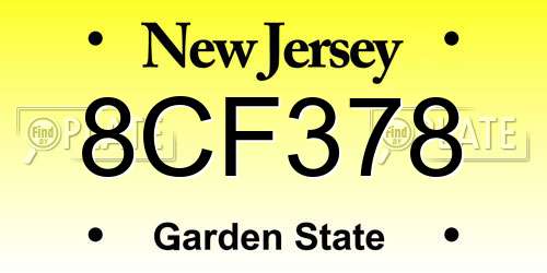 8CF378 New Jersey License Plate
