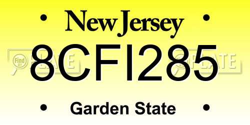 8CFI285 New Jersey License Plate