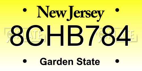 8CHB784 New Jersey License Plate