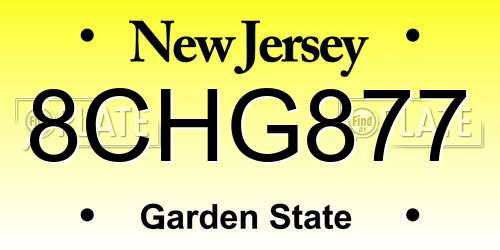 8CHG877 New Jersey License Plate