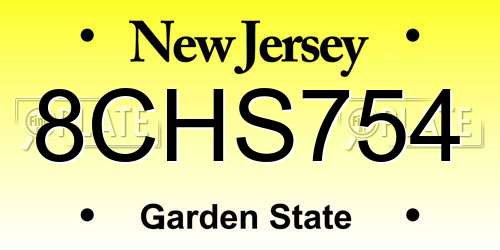 8CHS754 New Jersey License Plate