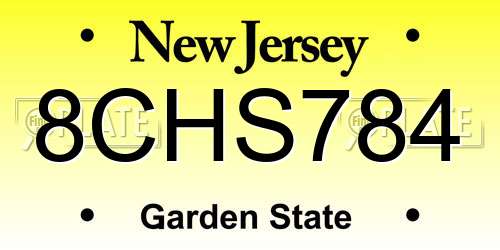 8CHS784 New Jersey License Plate