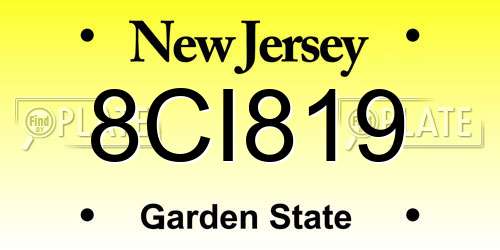8CI819 New Jersey License Plate